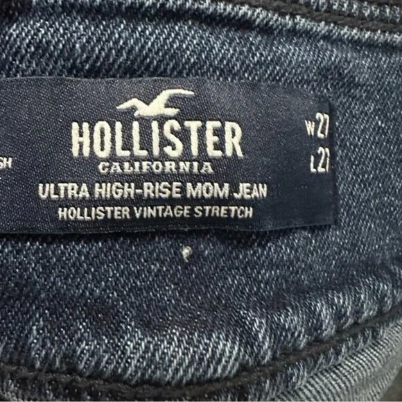 Hollister Ultra High Rise Mom Jeans Blue Denim Pleated Raw Hem W27 Y2K - Picture 10 of 12